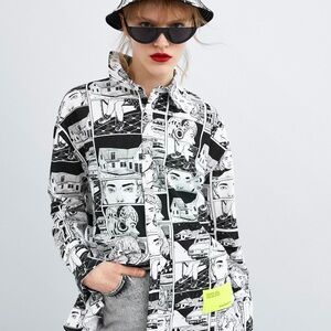 Zara x Ana Mushell Graphic Capsule Comic Print Shirt, Size S, Black & White